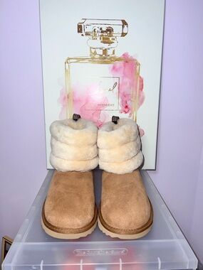 UGG Cozy Shearling Cuff Suede Booties - Tan & Cream